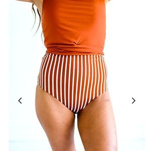 Reversible High Waisted Rust Striped Swimsuit Bottom Livy & Kate